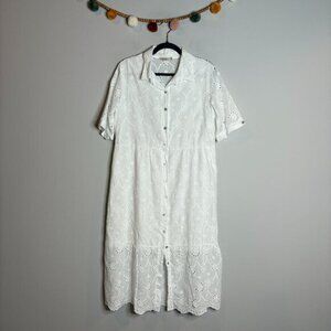 Valentina Naldi Italian white embroidered eyelet midi dress